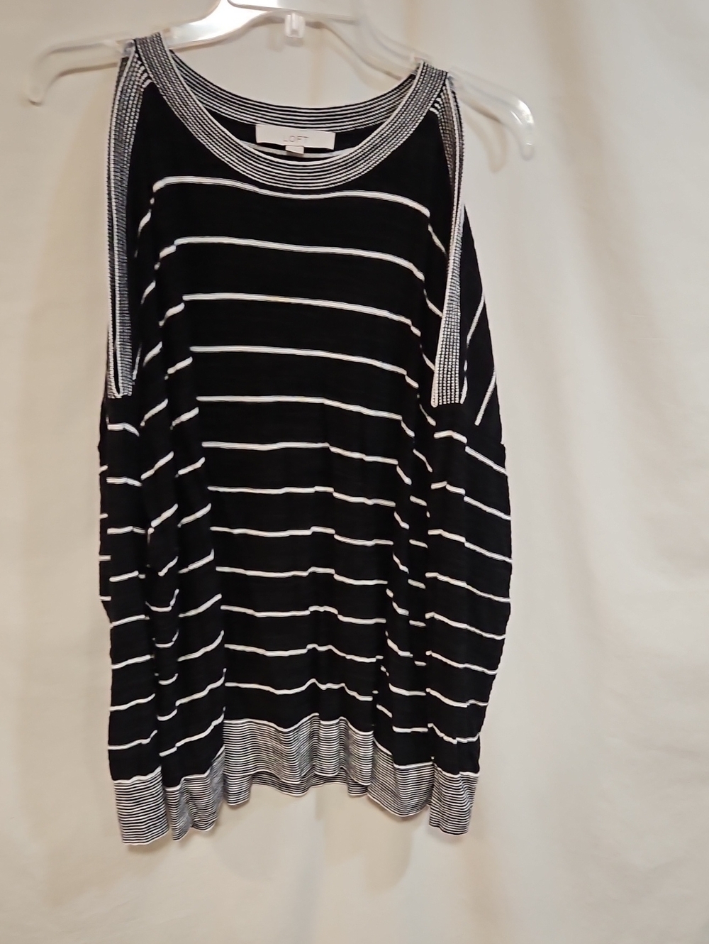 LOFT Black and White Striped Cold-Shoulder Knit Top